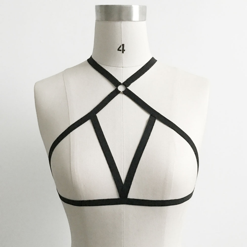 Sexy Strappy Black Cage Bra Harness Bralette - Picture 3 of 7